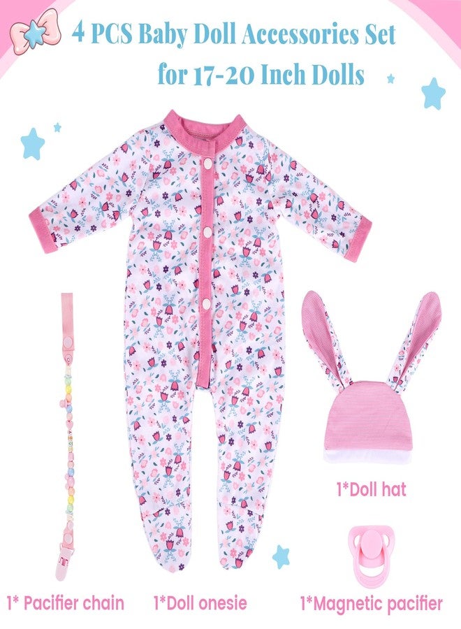 BABESIDE مجموعة ملابس وإكسسوارات دمى الأطفال حديثي الولادة من بيبي سايد، 4 قطع، لدمى الأطفال مقاس 17-20 بوصة، طقم ملابس دمى زهرية اللون مع قبعة، لهاية وسلسلة للدمى للبنات والأولاد (الدمية غير متضمنة). - Image 5